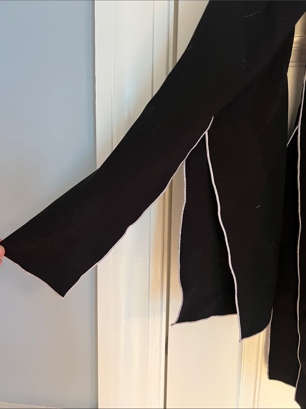 Black Long Sleeve Top with Vertical White Piping - Picture 2 of 3